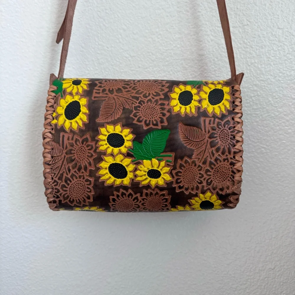 Hand Tooled Leather Floral Shoulder Bag